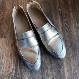 Marsèll Back Zip Pale Gold Metallic Penny Loafers Size 7.5